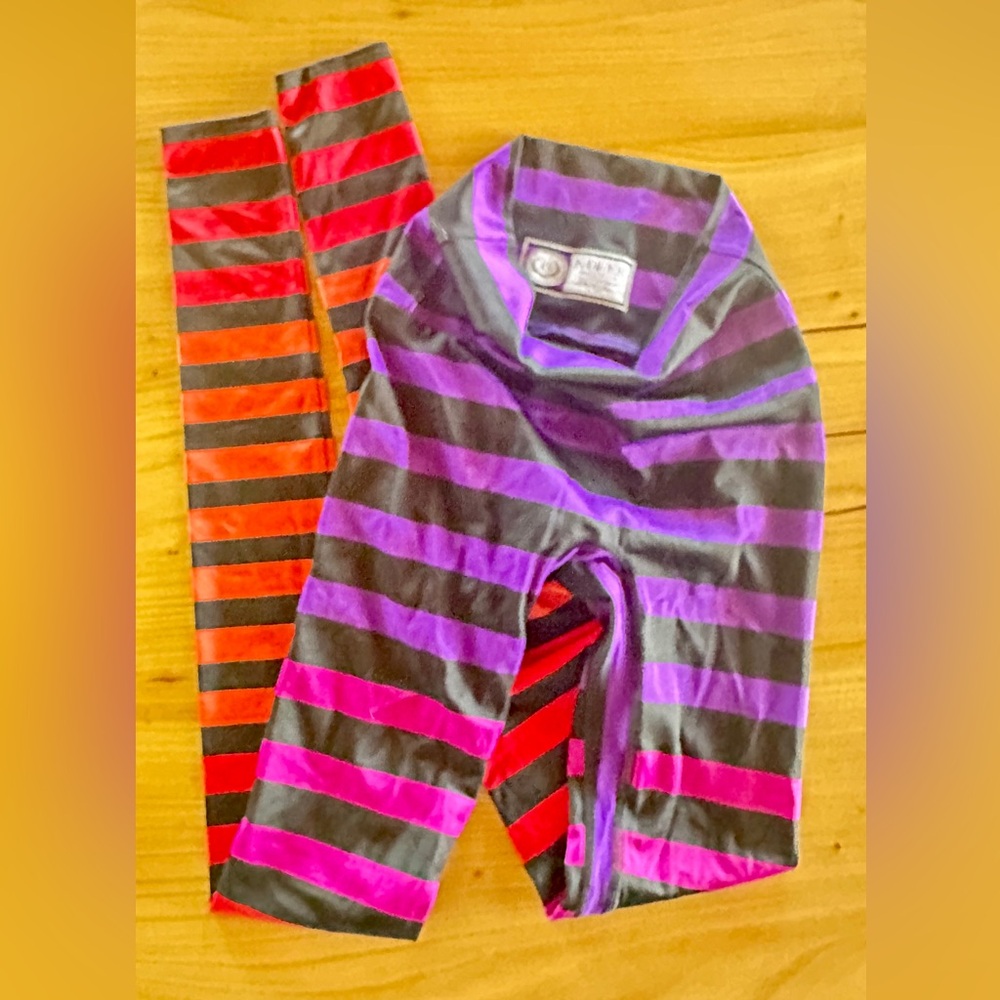 K-DEER Purple and Black Striped Leggings